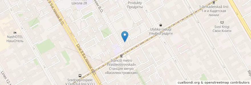 Mapa de ubicacion de МакКафе en Russland, Föderationskreis Nordwest, Oblast Leningrad, Sankt Petersburg, Василеостровский Район, Bezirk Wassiljewski.