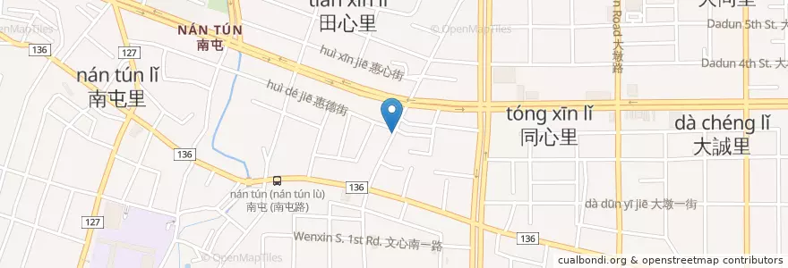 Mapa de ubicacion de 正好自助早點 en Taiwán, Taichung, 南屯區.