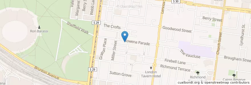 Mapa de ubicacion de Rowena Corner Store en أستراليا, ولاية فيكتوريا, City Of Yarra.