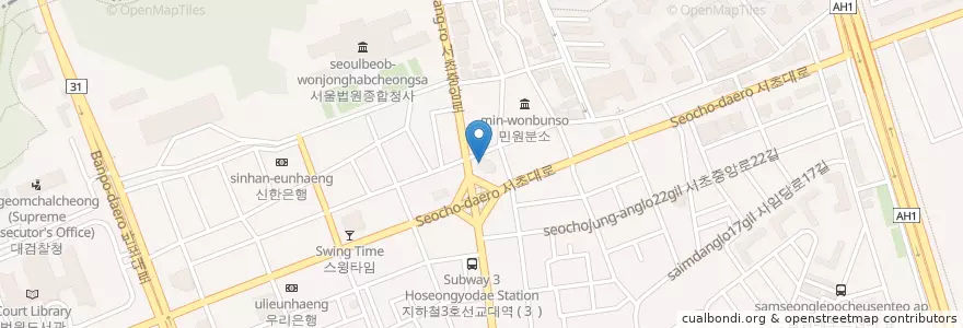 Mapa de ubicacion de KFC en Coreia Do Sul, Seul, 서초구, 서초동, 서초4동.