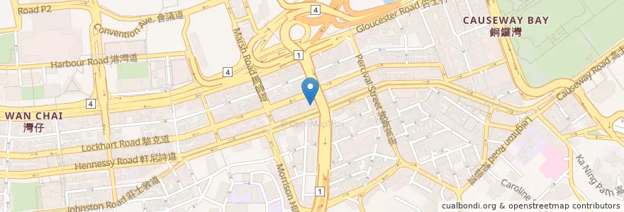 Mapa de ubicacion de 棋哥燒鵝餐室 Ki’s Roasted Goose Restaurant en 중국, 광둥성, 홍콩, 홍콩섬, 신제, 灣仔區 Wan Chai District.