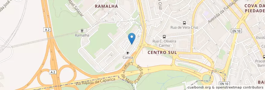 Mapa de ubicacion de Dentoral en ポルトガル, Área Metropolitana De Lisboa, Setúbal, Península De Setúbal, Almada.