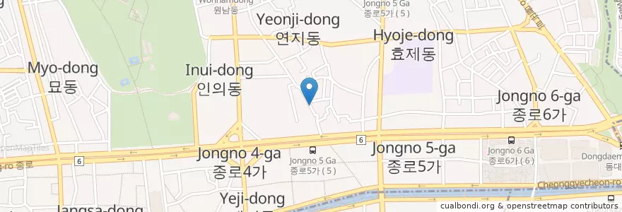 Mapa de ubicacion de 산꼼장어&조개구이 en 대한민국, 서울, 종로구, 종로1·2·3·4가동.