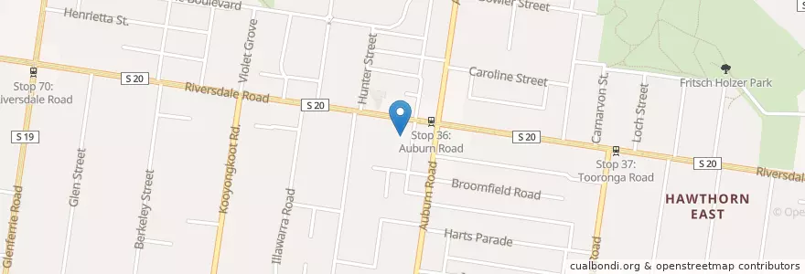 Mapa de ubicacion de Hawthorn Post Office Business Centre en Australie, Victoria, City Of Boroondara.