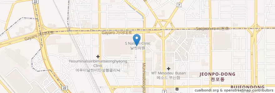Mapa de ubicacion de Yetnal Sonjjajang en Korea Selatan, 부산, 부산진구, 부전동.