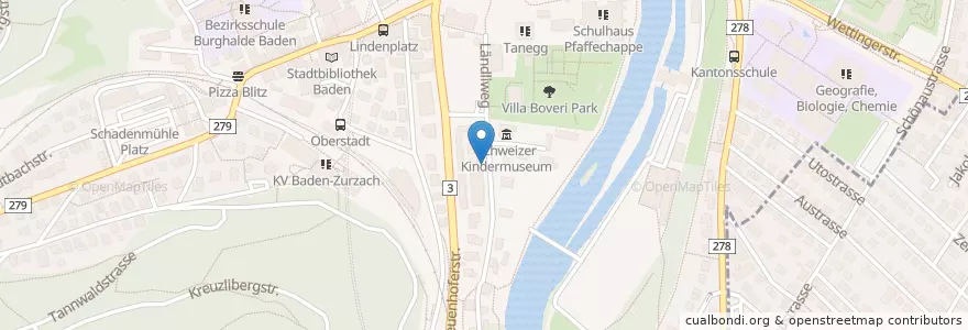 Mapa de ubicacion de Kleintierpraxis im Ländli en Svizzera, Argovia, Bezirk Baden, Baden.