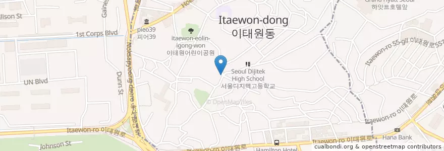 Mapa de ubicacion de Anslo coffee & roastery en Coreia Do Sul, Seul, 용산구, 용산2가동, 이태원2동.
