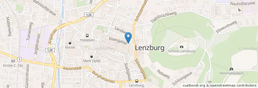 Mapa de ubicacion de Sue's Kitchen en Швейцария, Аргау, Bezirk Lenzburg, Lenzburg.