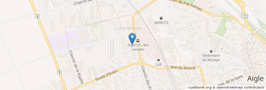 Mapa de ubicacion de Cabinet dentaire Baehni en Svizzera, Vaud, District D'Aigle, Aigle.