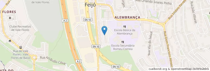 Mapa de ubicacion de Doces do Chefe en پرتغال, Área Metropolitana De Lisboa, ستوبال, Península De Setúbal, Almada, Laranjeiro E Feijó.