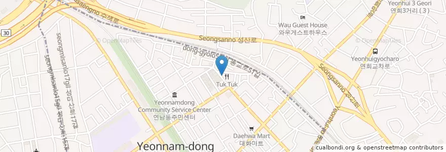 Mapa de ubicacion de Tuk Tuk en Korea Selatan, 서울, 마포구, 연남동, 연희동.