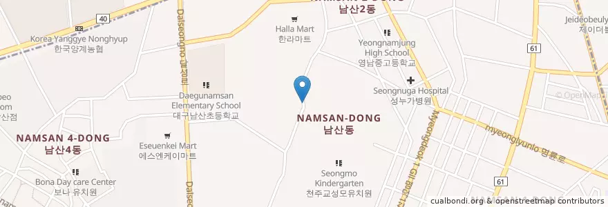 Mapa de ubicacion de 까페(only take out) en Zuid-Korea, Daegu, 중구, 남산동.