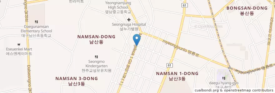 Mapa de ubicacion de 할매국밥 en كوريا الجنوبية, ديغو, 중구, 남산동.
