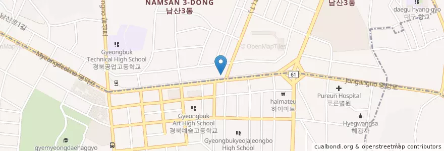 Mapa de ubicacion de 남산 커피집 en Südkorea, Daegu, Nam-Gu, Namsan-Dong.