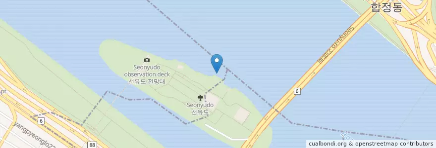 Mapa de ubicacion de 선유도선착장 en Güney Kore, Seul, 영등포구, 당산2동, 양평2동, 양평동.