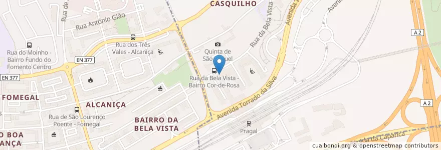 Mapa de ubicacion de O Tarro en پرتغال, Área Metropolitana De Lisboa, ستوبال, Península De Setúbal, Almada, Almada, Cova Da Piedade, Pragal E Cacilhas.