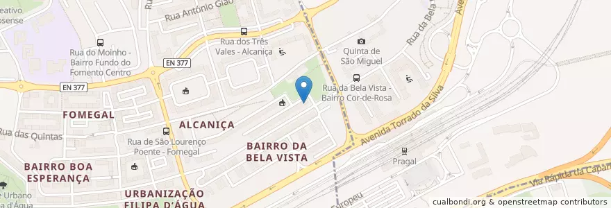 Mapa de ubicacion de Dina en ポルトガル, Área Metropolitana De Lisboa, Setúbal, Península De Setúbal, Almada, Almada, Cova Da Piedade, Pragal E Cacilhas.