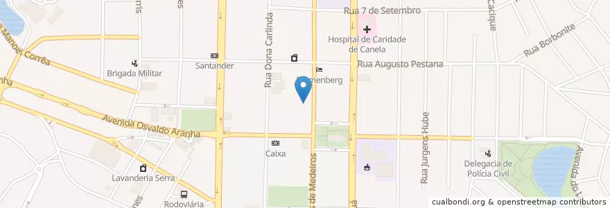 Mapa de ubicacion de Containner Bistrot en ブラジル, 南部地域, リオグランデ・ド・スル, Região Geográfica Imediata De Caxias Do Sul, Região Geográfica Intermediária De Caxias Do Sul, Canela.