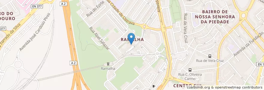 Mapa de ubicacion de cafe  bar Ruby en 포르투갈, Área Metropolitana De Lisboa, Setúbal, Península De Setúbal, Almada, Almada, Cova Da Piedade, Pragal E Cacilhas.
