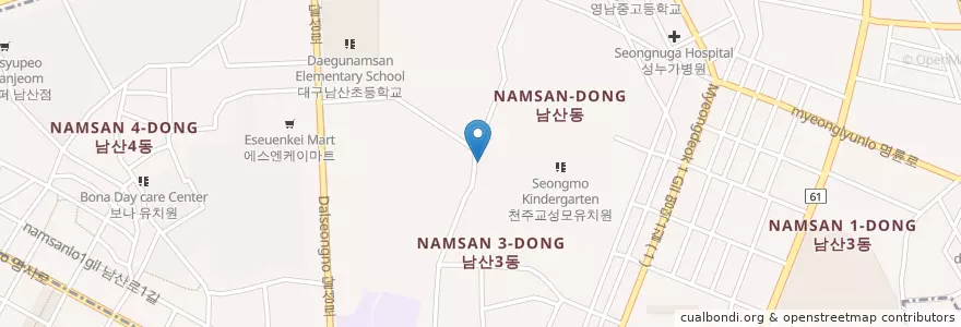 Mapa de ubicacion de 북성신협 남산천지점 en Республика Корея, Тэгу, 남산동.