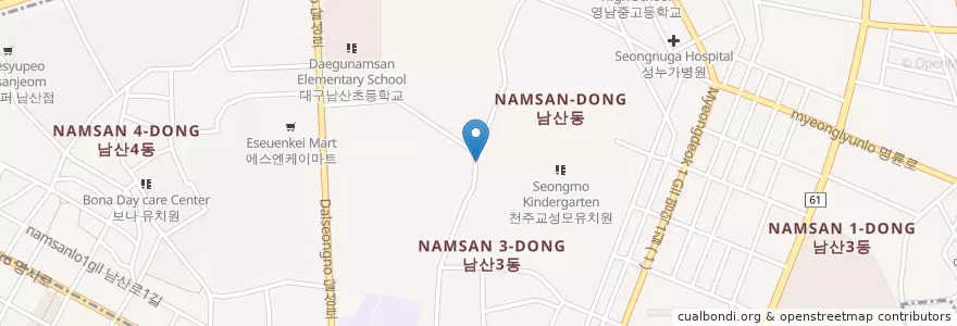 Mapa de ubicacion de 남산성당 성물방 '바티카노' en Республика Корея, Тэгу, 남산동.