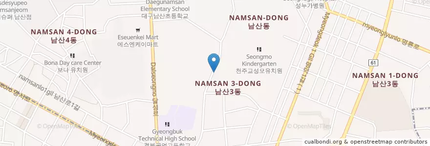 Mapa de ubicacion de 남산 새마을금고 본점 en 대한민국, 대구, 남산동.