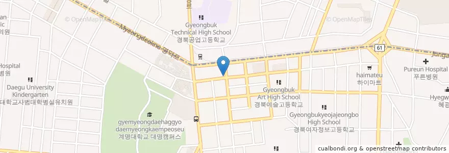 Mapa de ubicacion de 대름석쇠 불갈비(대명1호점) en 대한민국, 대구, 남구, 대명동.