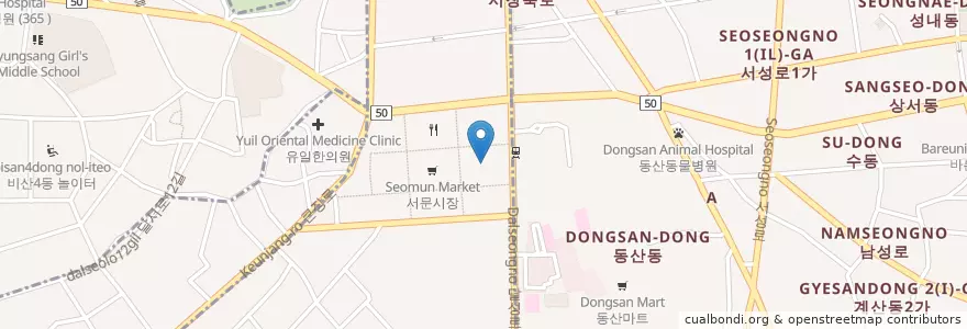 Mapa de ubicacion de 서문시장 수선골목 en كوريا الجنوبية, ديغو, 중구, 성내동, 대신동.
