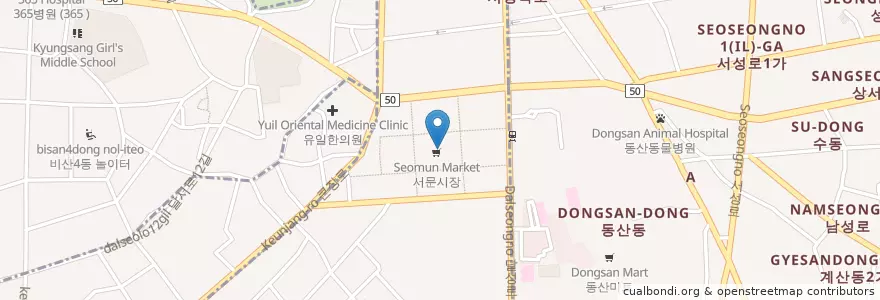Mapa de ubicacion de 서문시장 4지구 en Güney Kore, Daegu, 중구, 대신동.