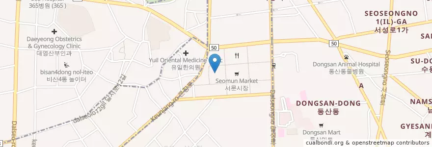 Mapa de ubicacion de 서문시장 1지구 en South Korea, Daegu, Jung-Gu, Daesin-Dong.