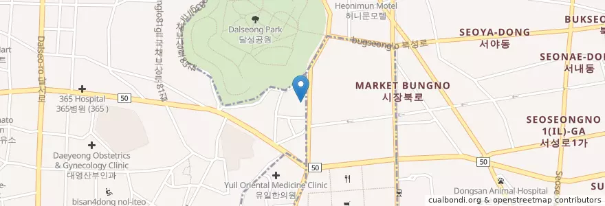 Mapa de ubicacion de 한옥 돼지껍데기 en Korea Selatan, Daegu, 중구, 대신동.
