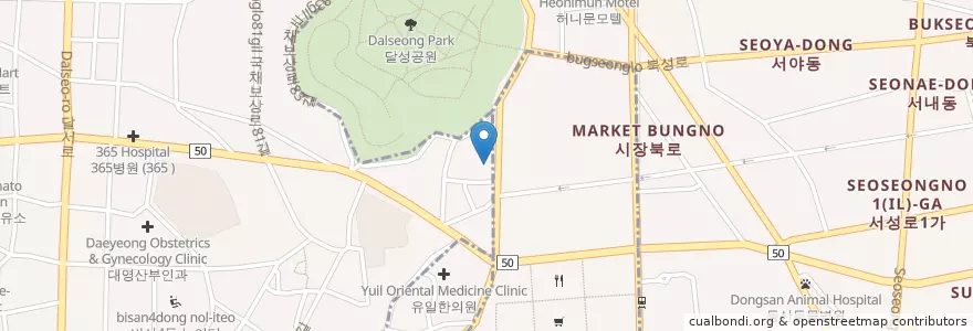 Mapa de ubicacion de 원조 경주식당(돼지껍데기,소구레) en 대한민국, 대구, 중구, 대신동.
