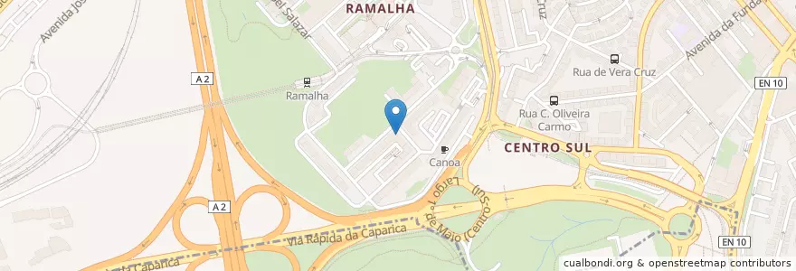 Mapa de ubicacion de Regilcare en البرتغال, Área Metropolitana De Lisboa, شطوبر, شبه جزيرة شطوبر, Almada.