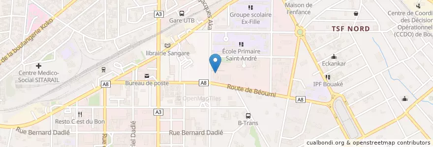 Mapa de ubicacion de Bibliothèque Centre culturel Jacques Aka de Bouaké en Кот-Д’Ивуар, Валле-Дю-Бандама, Gbêkê.