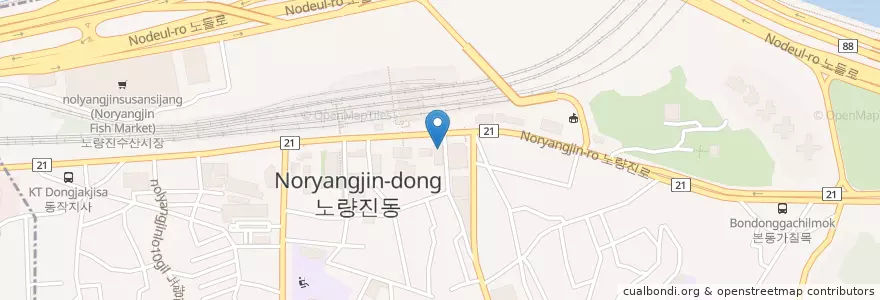 Mapa de ubicacion de 맥주창고오라고 노량진점 en 대한민국, 서울, 노량진1동.