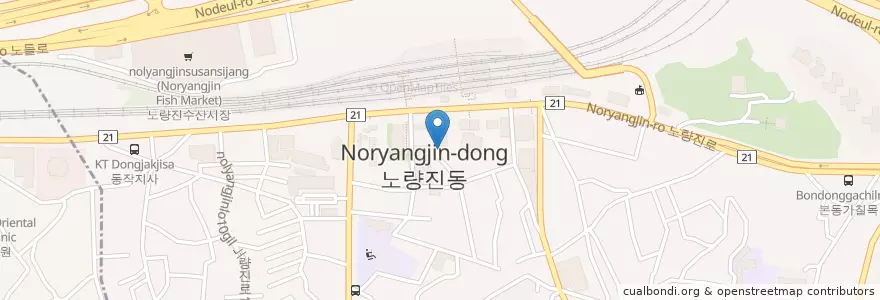 Mapa de ubicacion de 민속갈비 en Corea Del Sud, Seul, 동작구, 노량진1동.