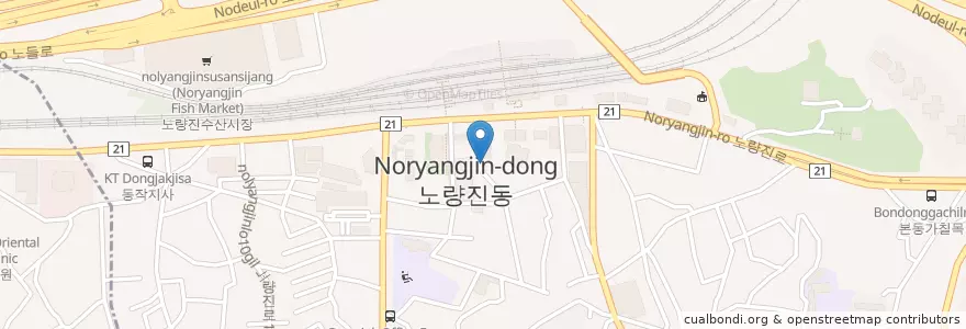 Mapa de ubicacion de 봉구스밥버거 노량진역점 en 대한민국, 서울, 동작구, 노량진1동.