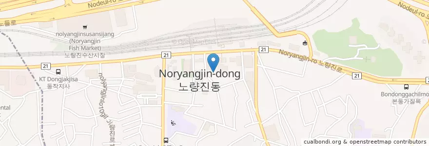 Mapa de ubicacion de 노들설렁탕 en Güney Kore, Seul, 동작구, 노량진1동.