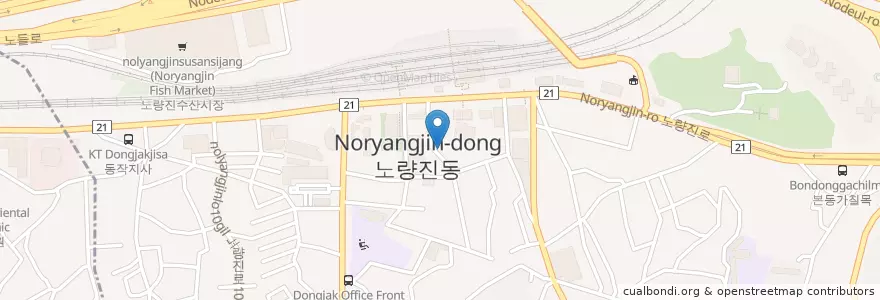 Mapa de ubicacion de 블랙컵 en 대한민국, 서울, 동작구, 노량진1동.