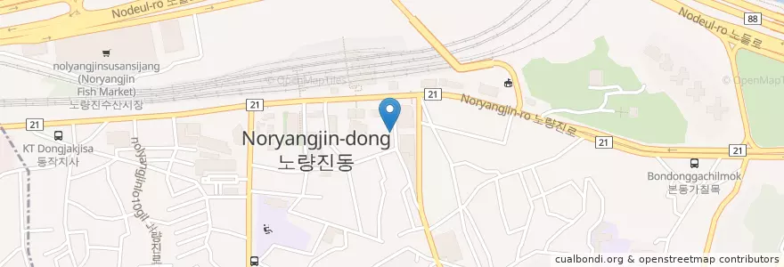 Mapa de ubicacion de 명랑핫도그 노량진점 en South Korea, Seoul, Noryangjin 1(Il)-Dong.