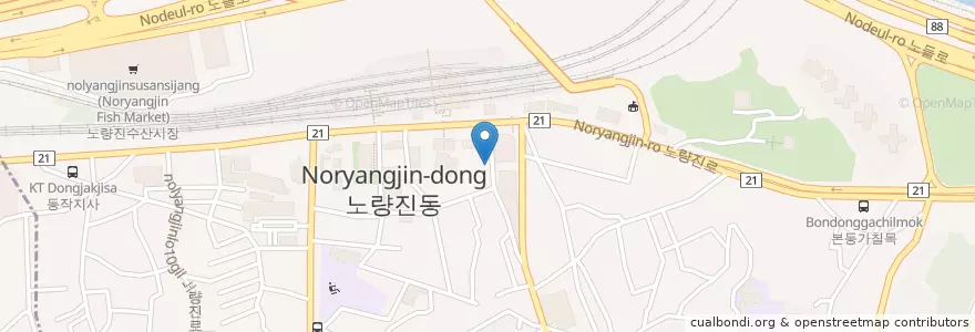 Mapa de ubicacion de 김밥타운 노량진점 en South Korea, Seoul, Noryangjin 1(Il)-Dong.