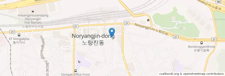 Mapa de ubicacion de 에이플러스수제핫바 en South Korea, Seoul, Dongjak-Gu, Noryangjin 1(Il)-Dong.