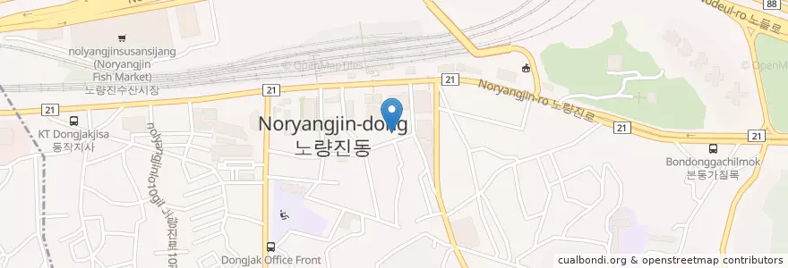 Mapa de ubicacion de 레알짱 노량진3호점 en 韩国/南韓, 首尔, 銅雀區, 노량진1동.