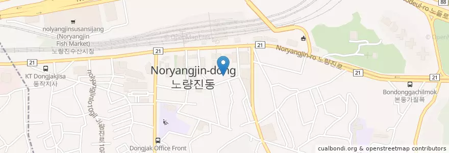 Mapa de ubicacion de Coffing en 대한민국, 서울, 동작구, 노량진1동.