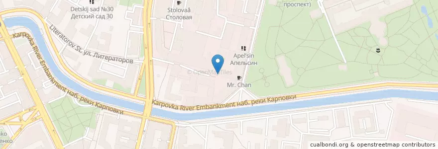 Mapa de ubicacion de Fika vegan bistro en Russia, Northwestern Federal District, Leningrad Oblast, Saint Petersburg, Petrogradsky District, Округ Аптекарский Остров.