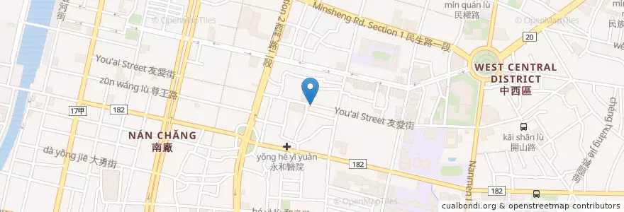 Mapa de ubicacion de 友愛牛肉湯 en 臺灣, 臺南市, 中西區.