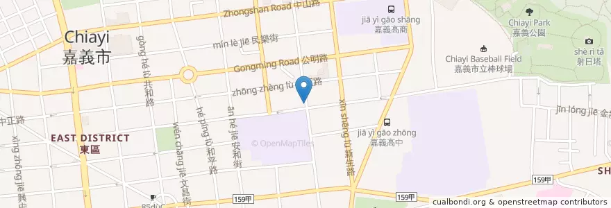 Mapa de ubicacion de 嘉義東門鴨肉麵 en 台湾, 台湾省, 嘉義市, 嘉義県, 東区.