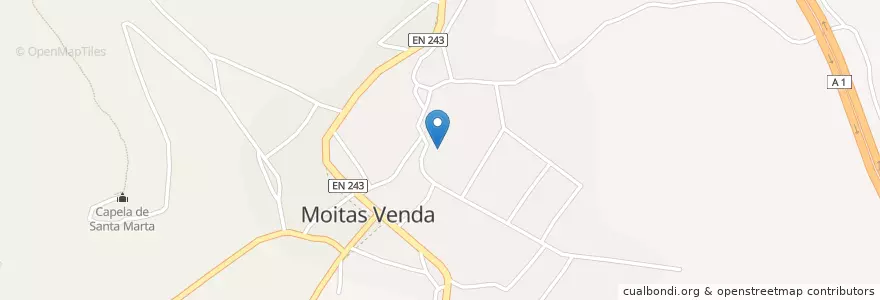 Mapa de ubicacion de Moitas Venda en Portugal, Mitte, Santarém, Médio Tejo, Alcanena, Moitas Venda.