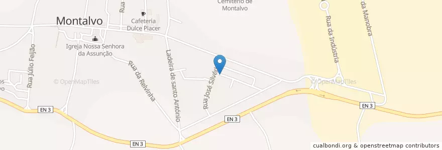 Mapa de ubicacion de Montalvo en Portekiz, Santarém, Centro, Médio Tejo, Constância, Montalvo.