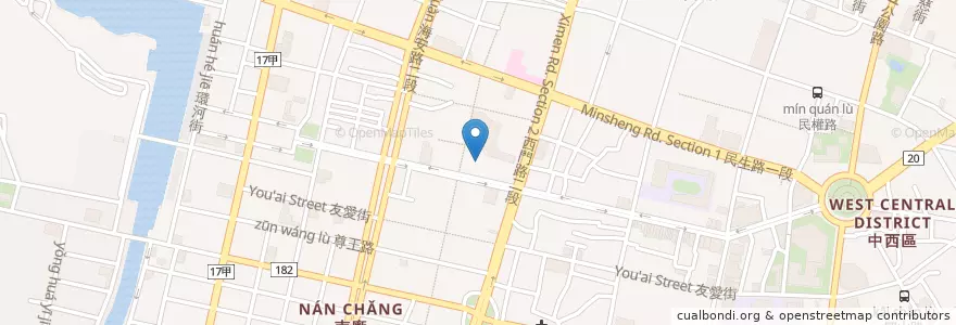 Mapa de ubicacion de 香香老師私房菜豬腳飯 en 臺灣, 臺南市, 中西區.
